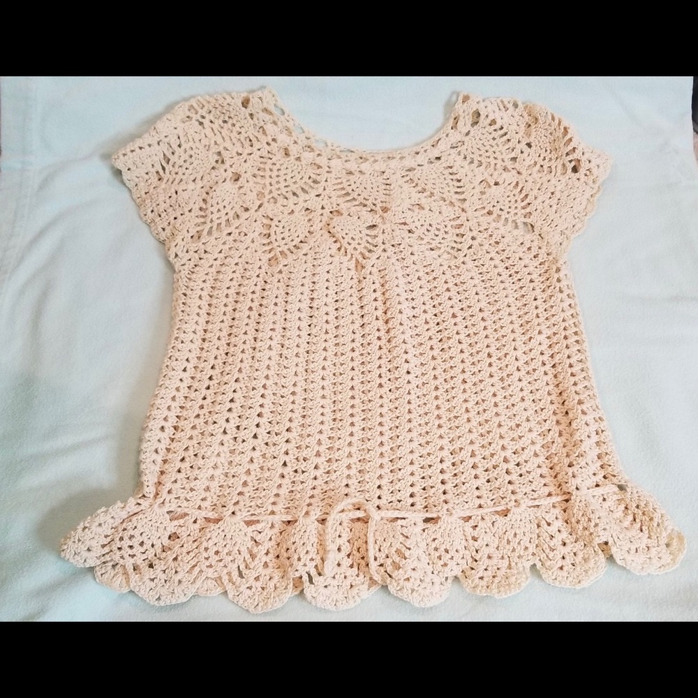 Hand Crocheted Top with Scalloped Hemline Edge